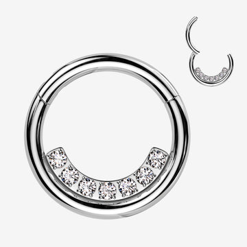 Sparkle Arc Line Clicker Hoop Ring-Clear Gem